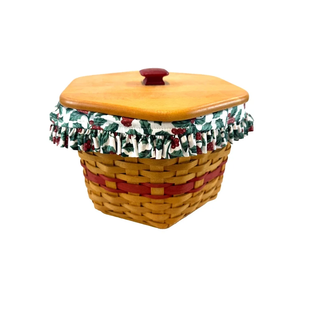 1997 Longaberger Snowflake Basket Holly Liner Protector & Lid Christmas